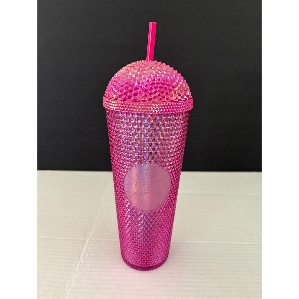 Starbucks Tumbler Studded Iridescent 24oz Pink Dome Lid Cold Cup Reusable Ltd Ed